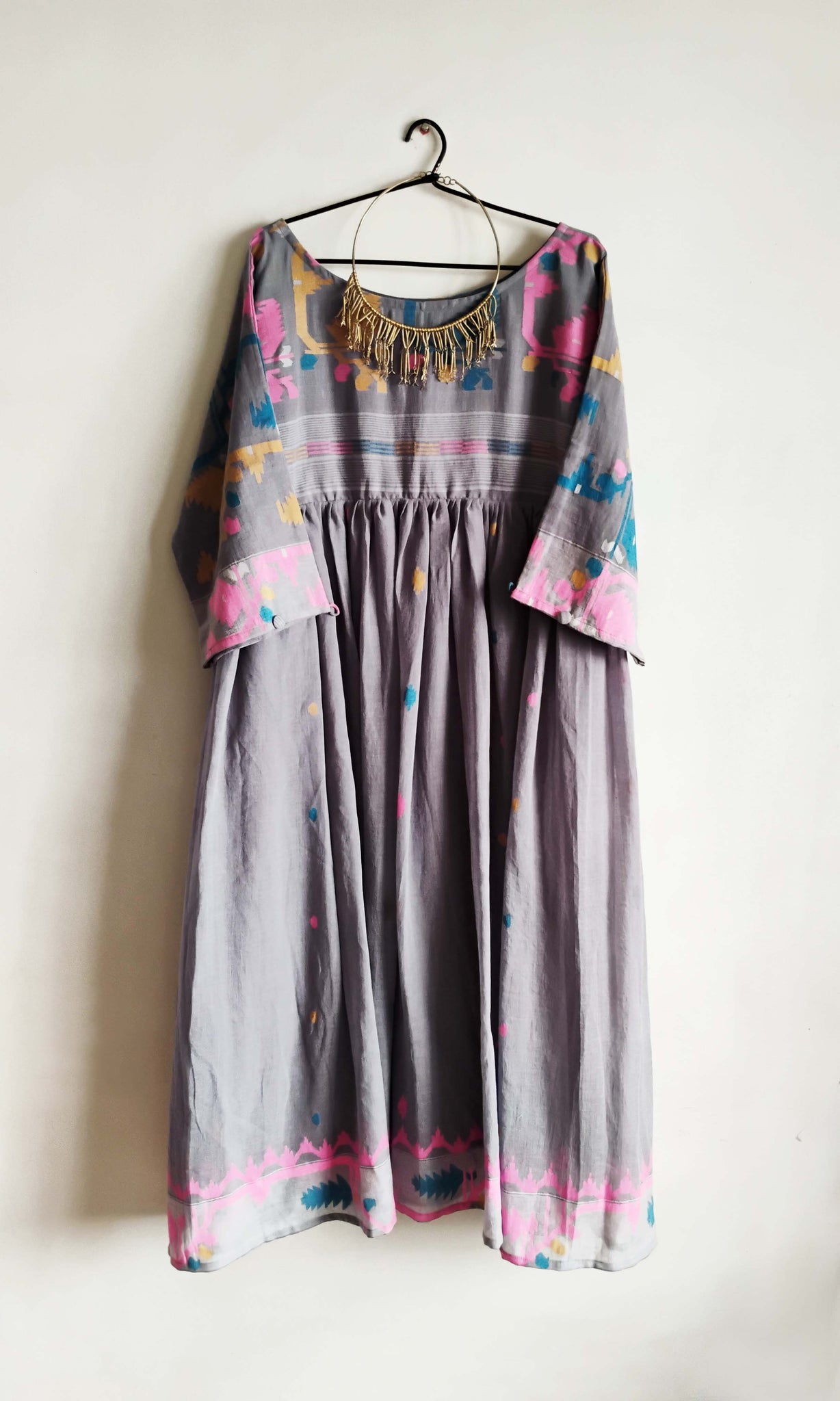 y42 Jamdani Flare Dress | Hand Woven Cotton | Sizes : Small, Medium & Large | Click To Find Size Chart | Ready To Ship