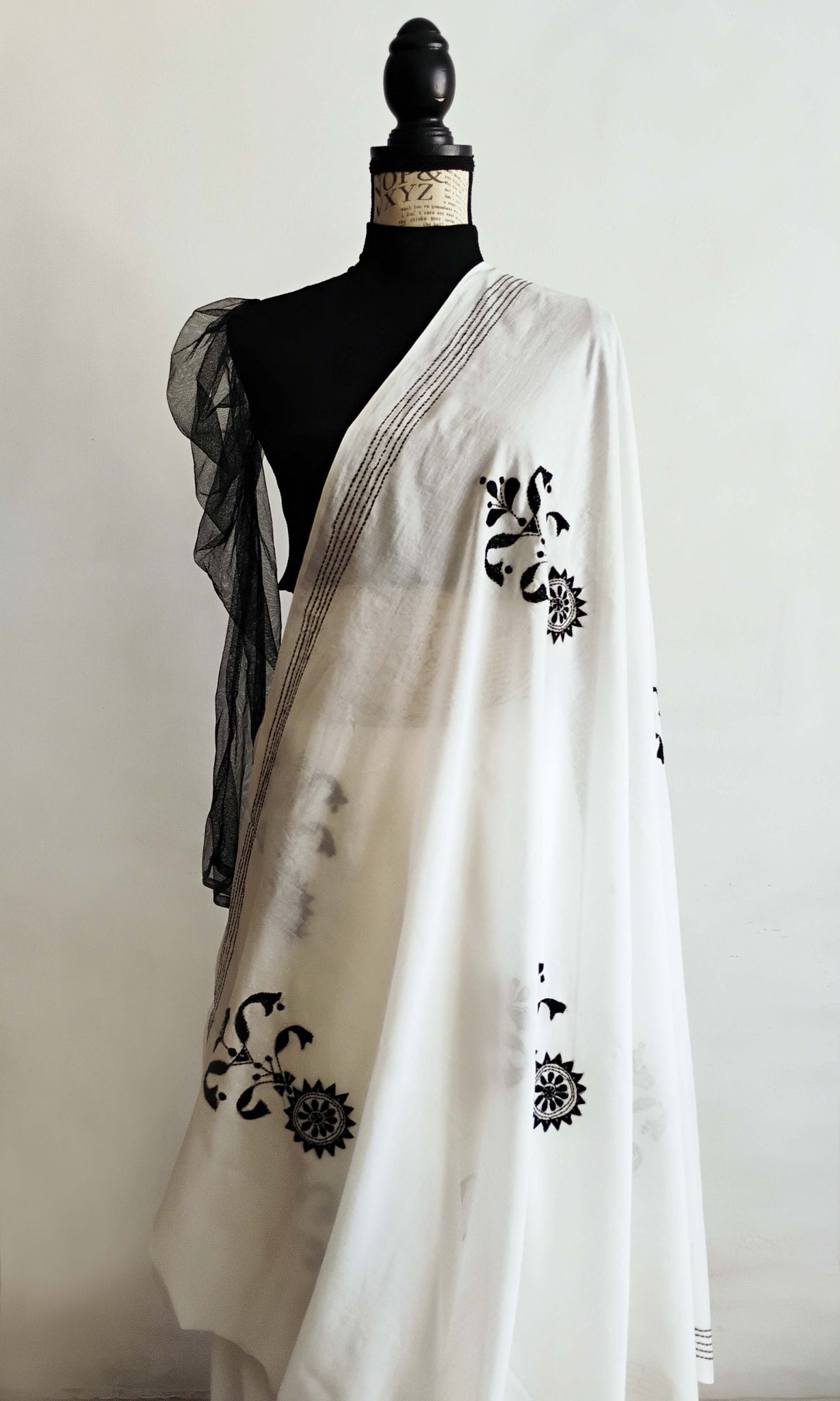y26 Sarpech Kantha Sari I Fine Kantha Hand Embroidery On Soft Hand Woven Cotton | Ready To Ship