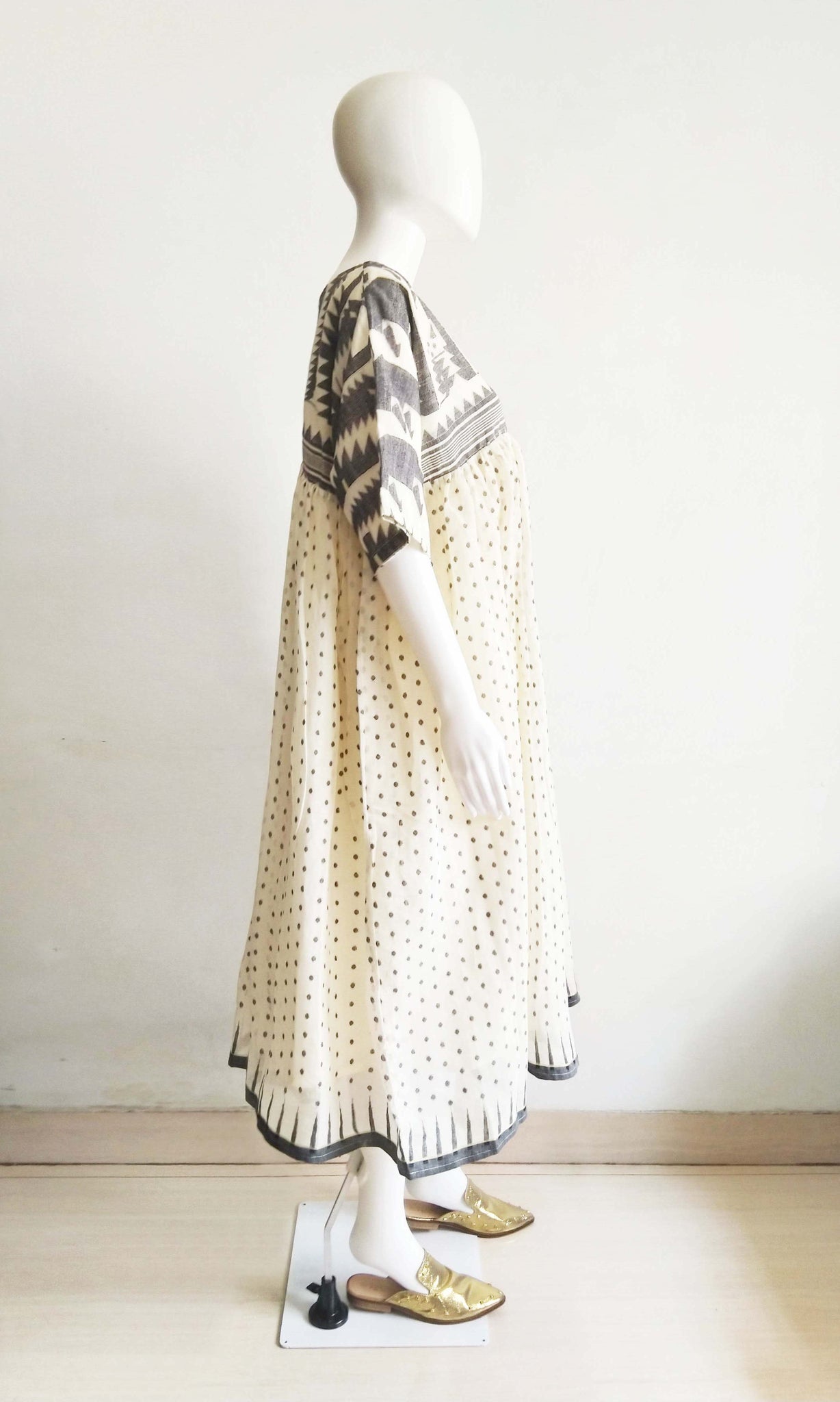 e20 Jamdani Hazaar Buti ( 1000 Buttas ) Flare Dress | Hand Woven Cotton | Free Size | Fits Sizes Small To Large | Ready To Ship