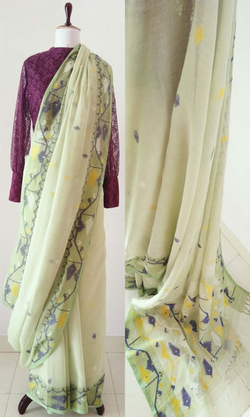g14 Old Weave Jamdani Sari I Hand Woven Soft Cotton Mulmul