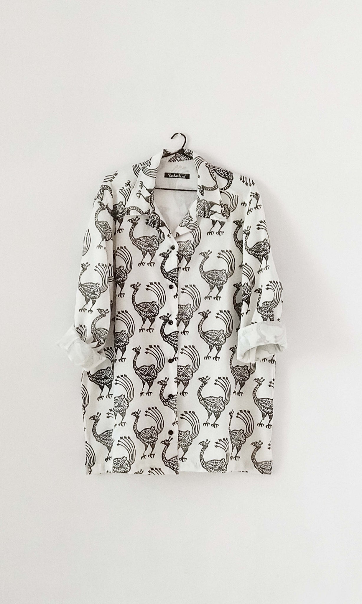 f14 Slouch Shirt With Cuban Collar | Kond Trail Imprint | Hand Block Printed Cotton | For Women & Men | Sizes : Small, Medium & Large | Click To Find Size Chart | Ready To Ship