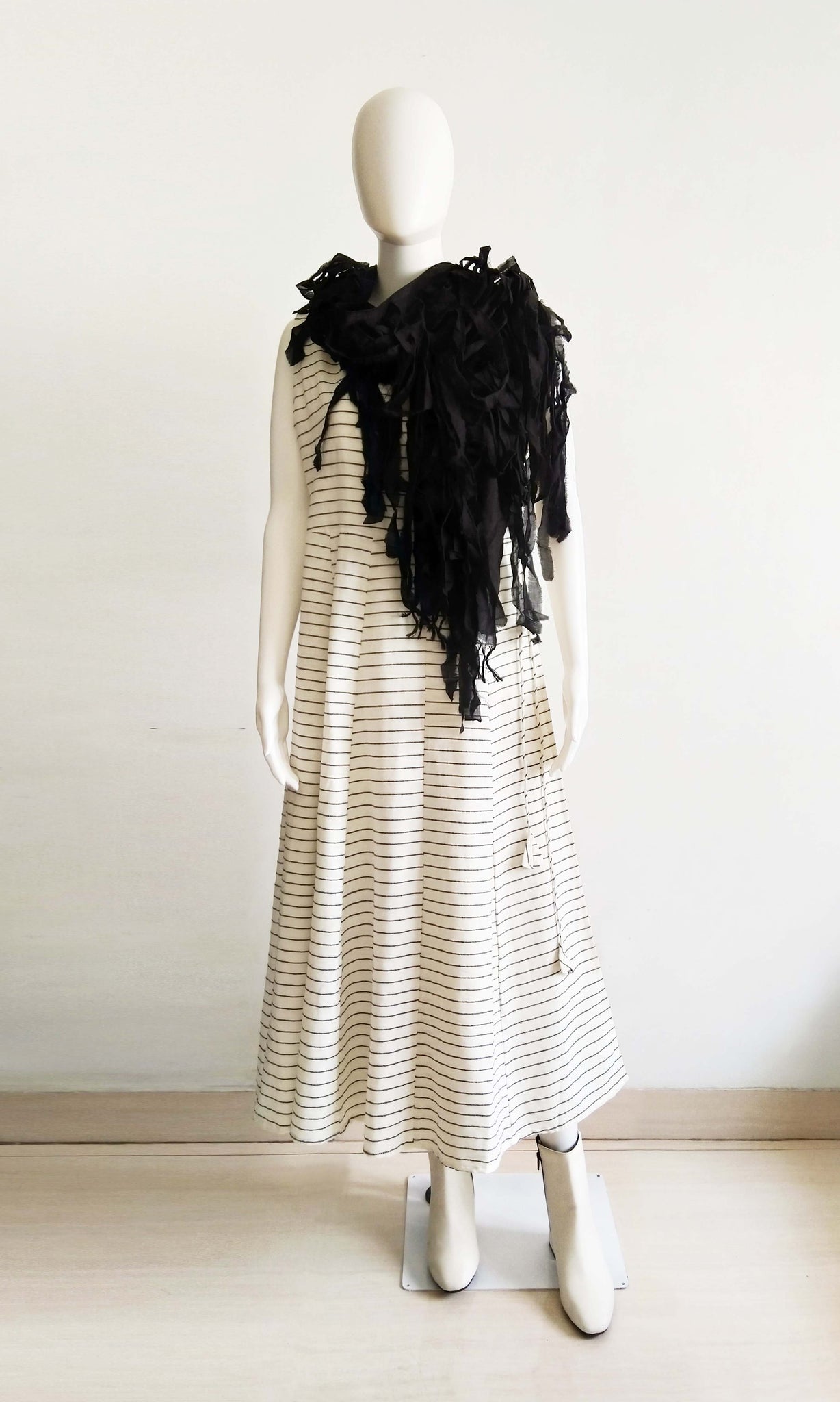 c66 Multipanel Tie Up Dress + Hand Textured Cotton Scarf | Hand Woven Cotton | Free Size ( Fits Sizes Small To Large ) | Ready To Ship