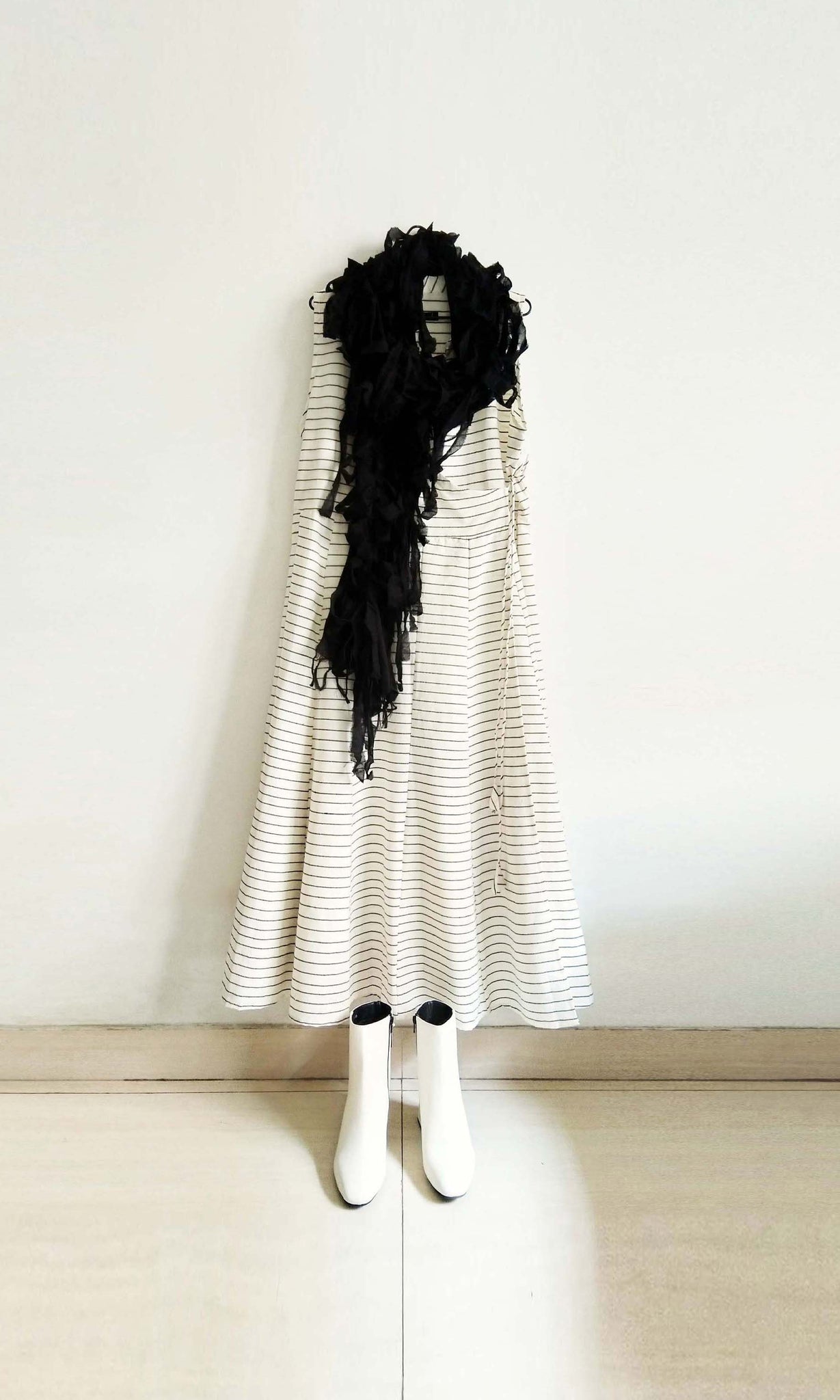 c66 Multipanel Tie Up Dress + Hand Textured Cotton Scarf | Hand Woven Cotton | Free Size ( Fits Sizes Small To Large ) | Ready To Ship