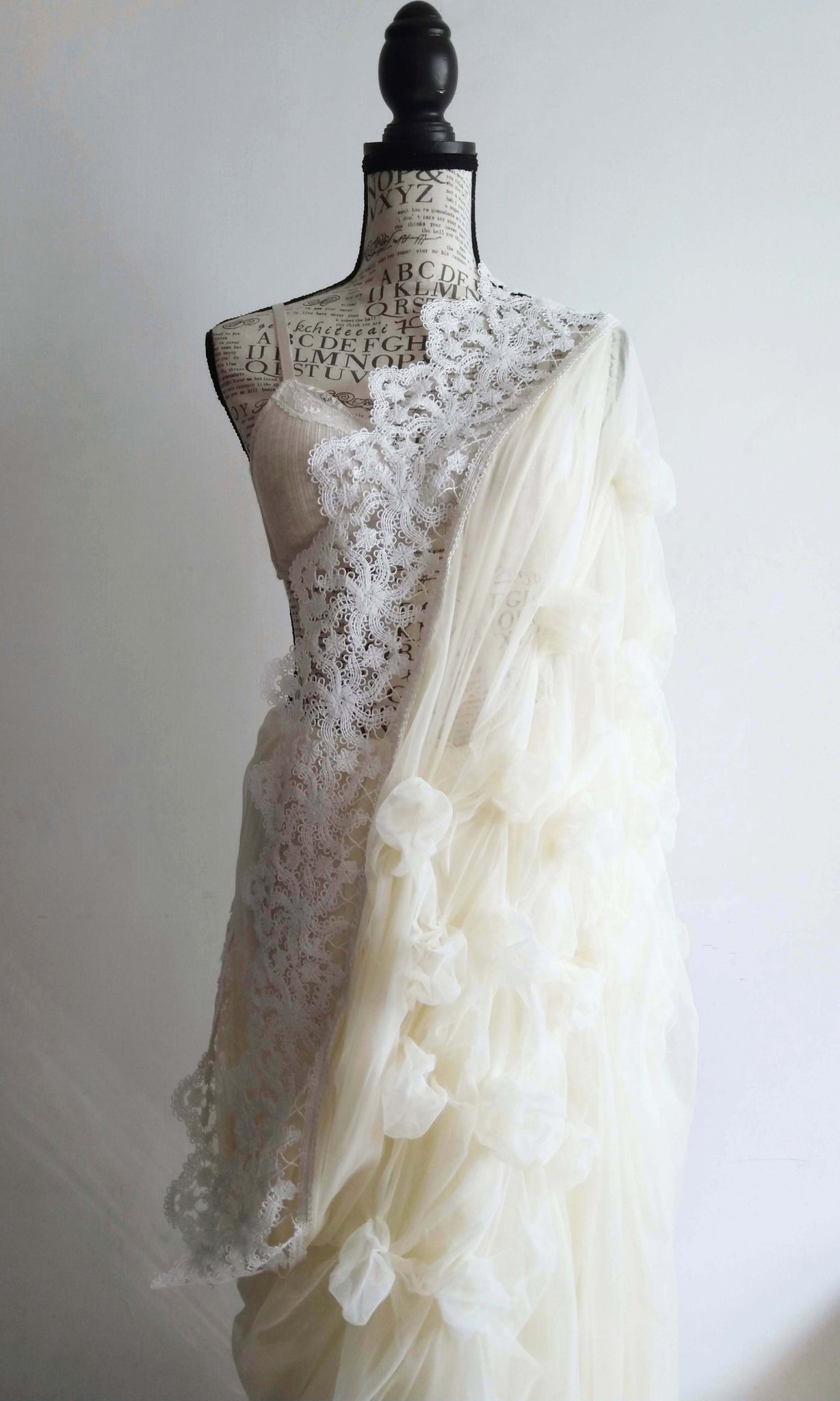 t92 Billow Tulle Sari I Hand Textured & Crocheted Soft Tulle