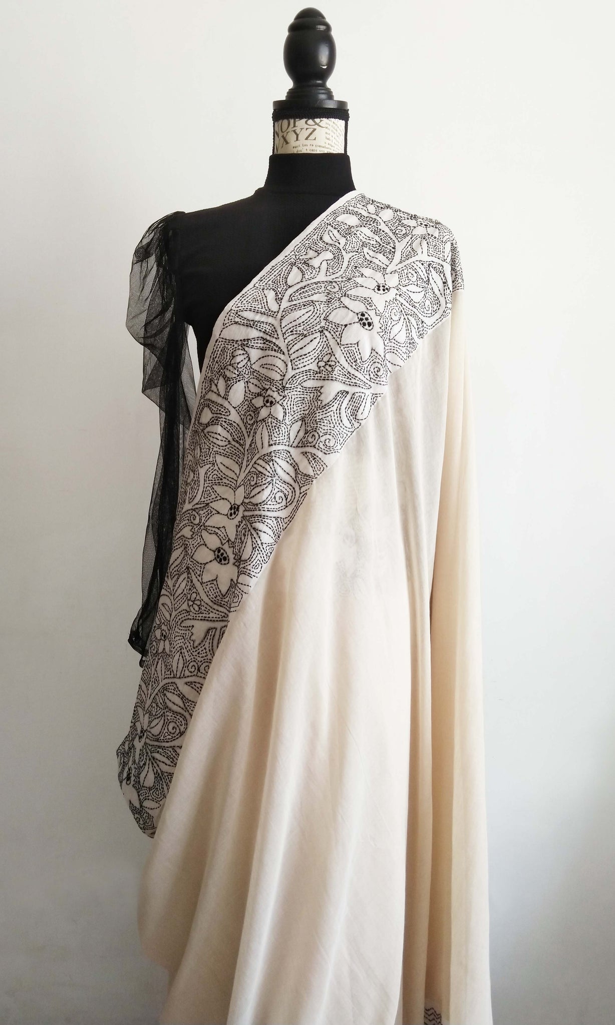 s06 Gulmo Kantha Sari I Fine Kantha Hand Embroidery On Hand Woven Soft Cotton | Made To Order In 15 - 20 Working Days