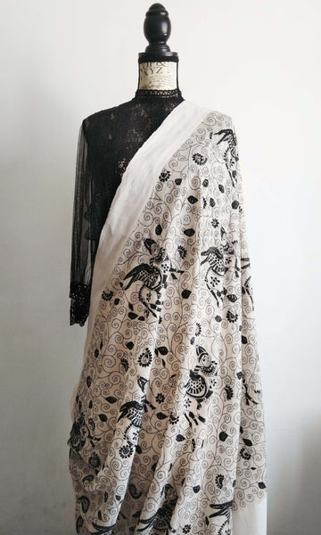 s09 Kamdhenu Kantha Sari I Fine Kantha Hand Embroidery On Hand Woven Soft Cotton