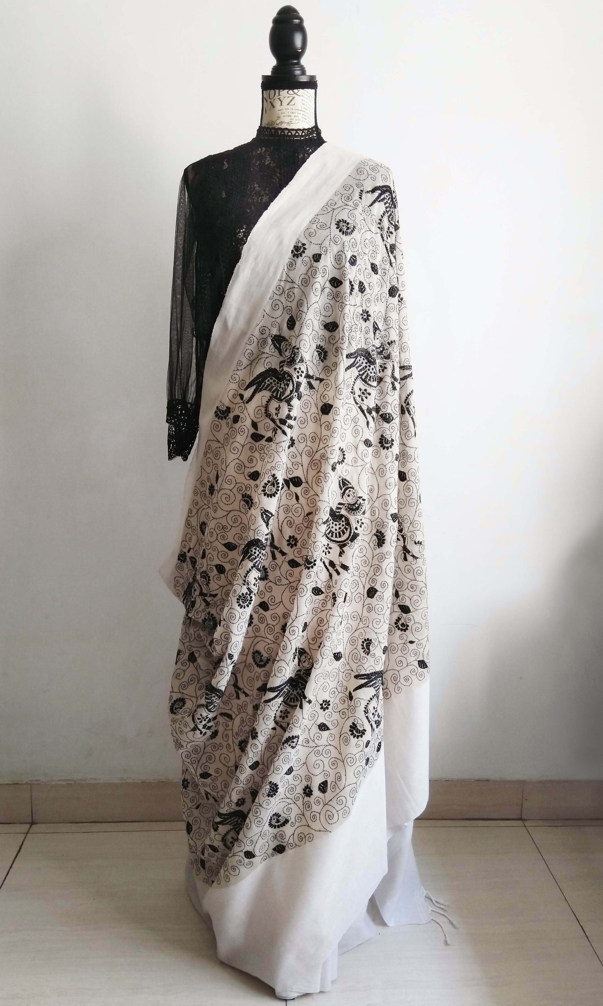 s09 Kamdhenu Kantha Sari I Fine Kantha Hand Embroidery On Hand Woven Soft Cotton