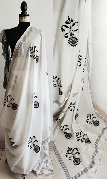 y26 Sarpech Kantha Sari I Fine Kantha Hand Embroidery On Soft Hand Woven Cotton | Ready To Ship