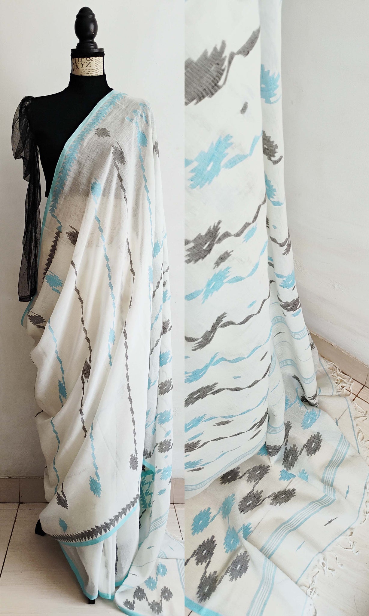 y30 Old Weave Jamdani Sari I Hand Woven Soft Cotton Mulmul | Ready To Ship