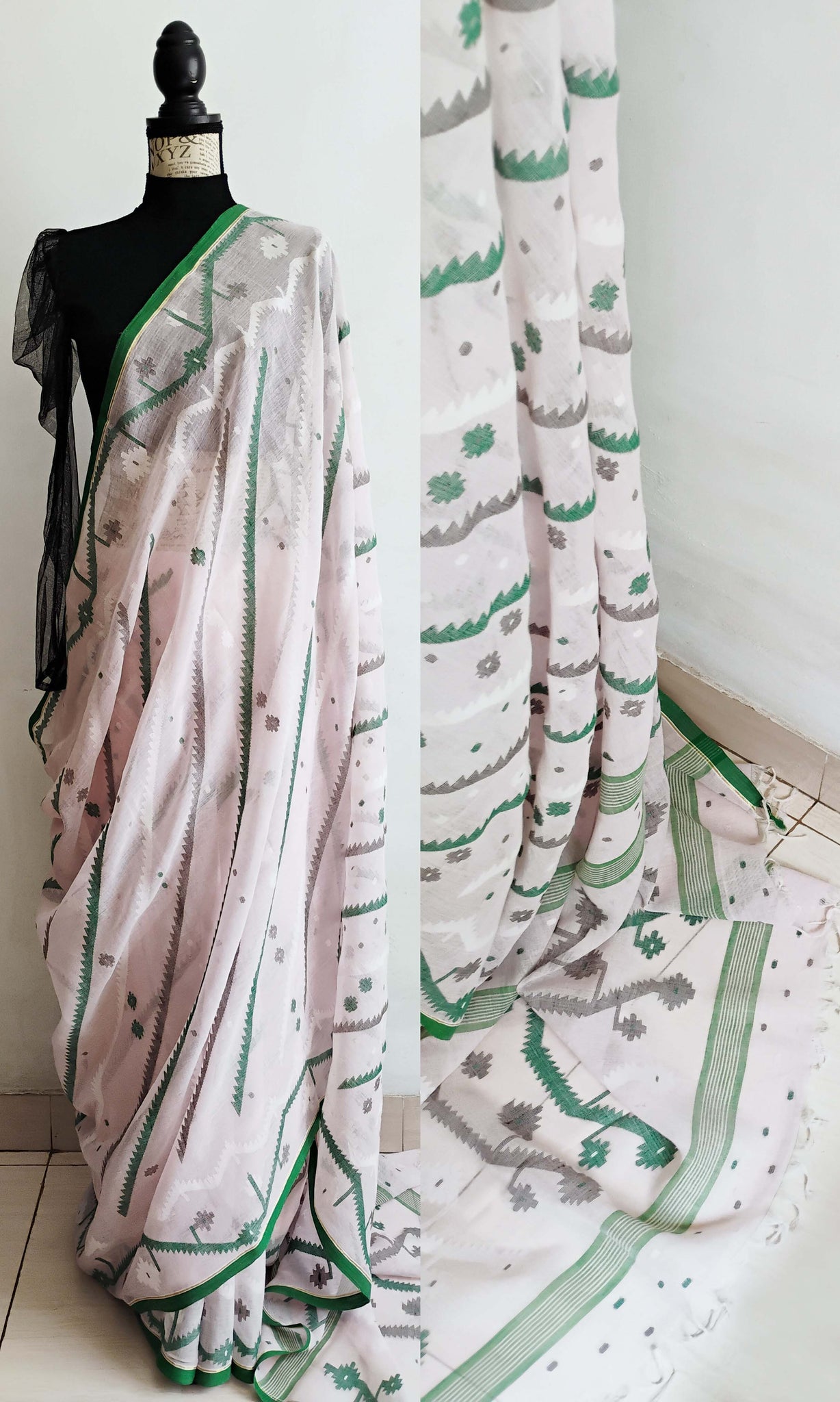y32 Old Weave Jamdani Sari I Hand Woven Soft Cotton Mulmul | Ready To Ship