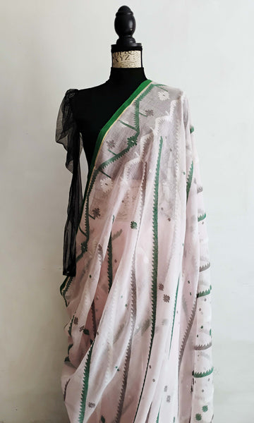 y32 Old Weave Jamdani Sari I Hand Woven Soft Cotton Mulmul | Ready To Ship