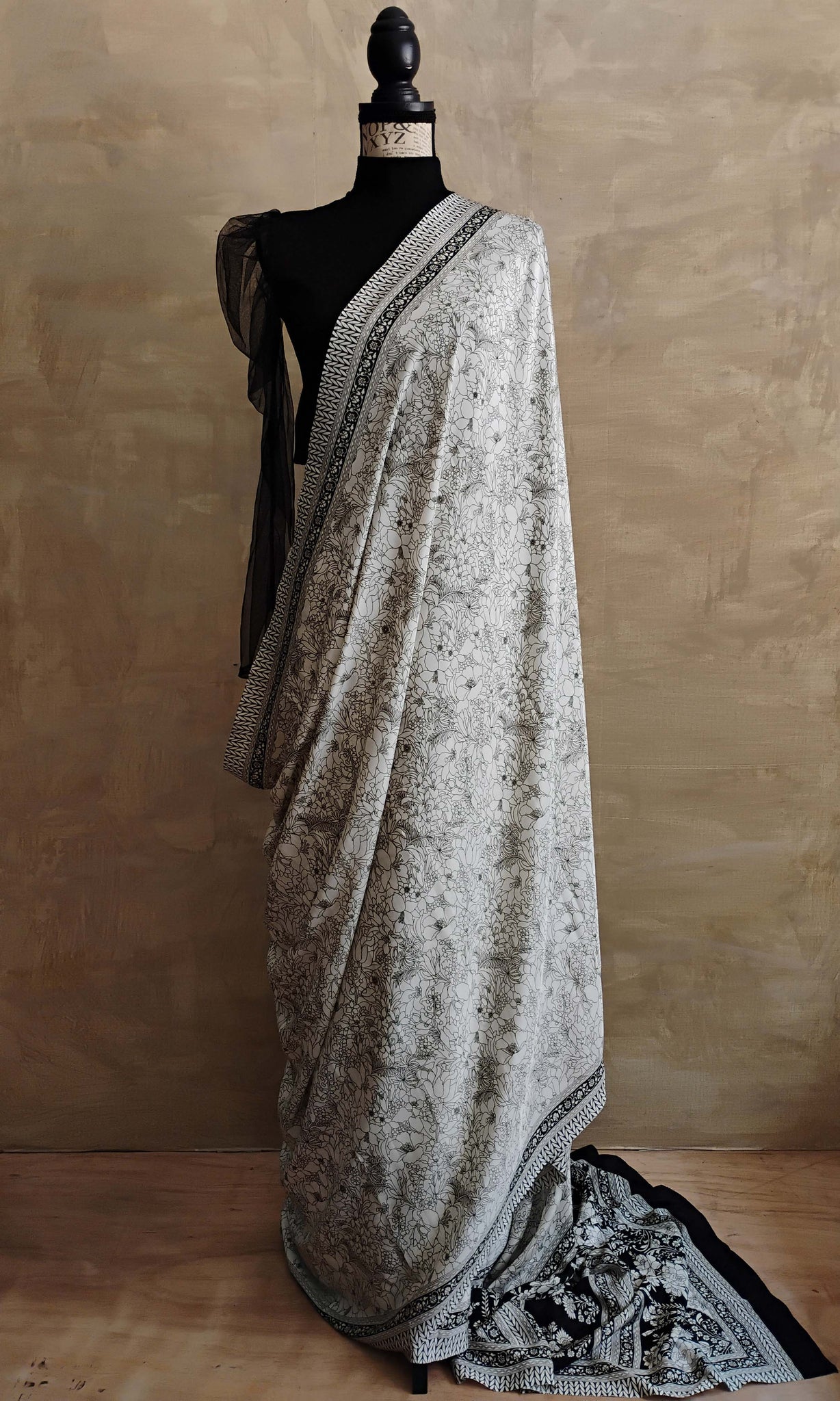 a06 Olden Print Sari I Screen Printed Premium Satin Crepe | Ready To Ship