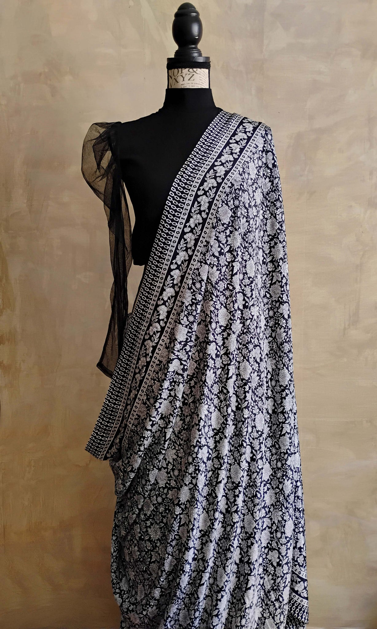 a07 Olden Print Sari I Screen Printed Premium Satin Crepe | Ready To Ship