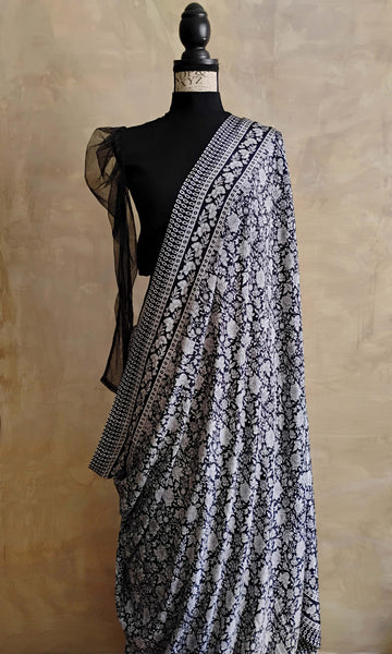 a07 Olden Print Sari I Screen Printed Premium Satin Crepe | Ready To Ship