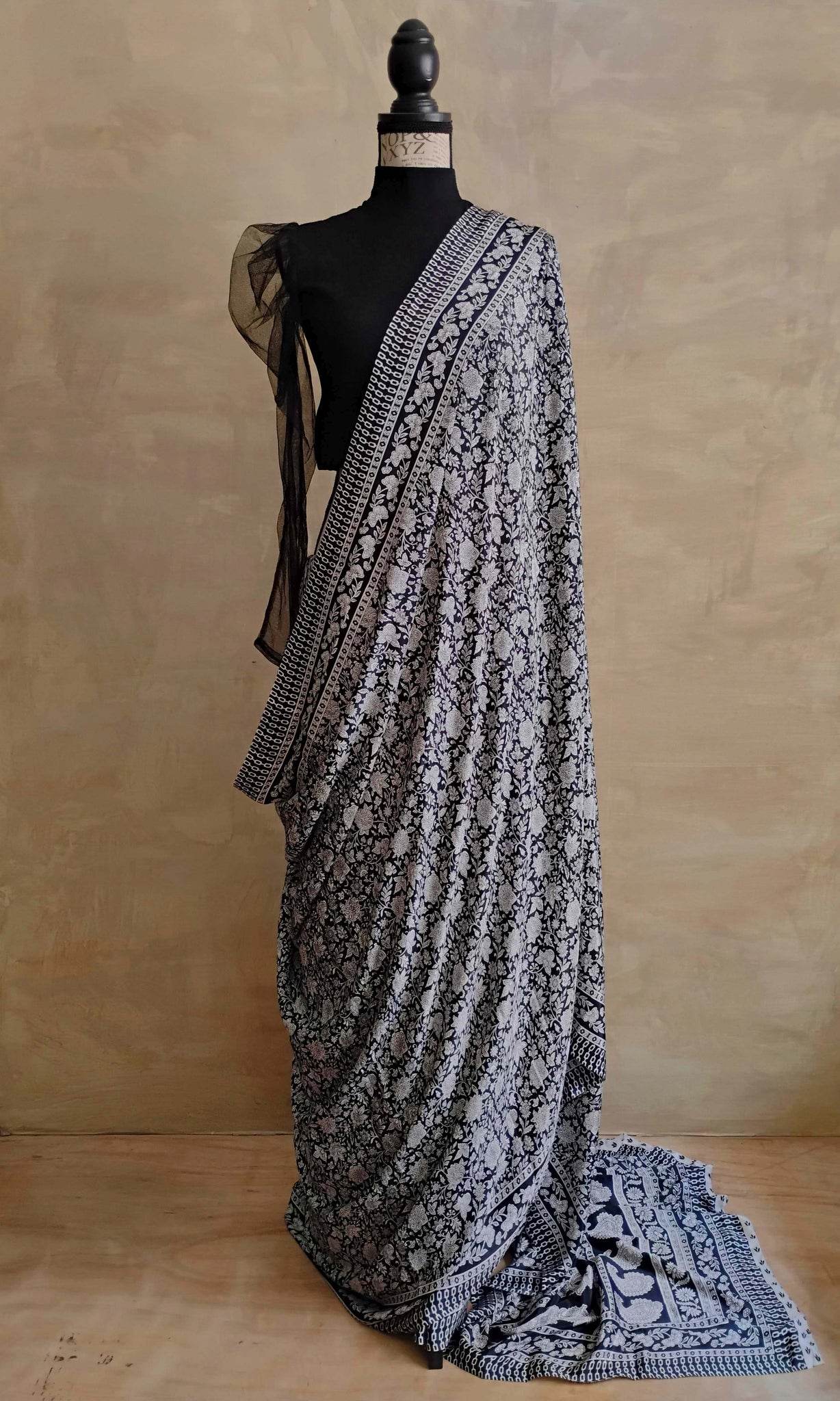 a07 Olden Print Sari I Screen Printed Premium Satin Crepe | Ready To Ship