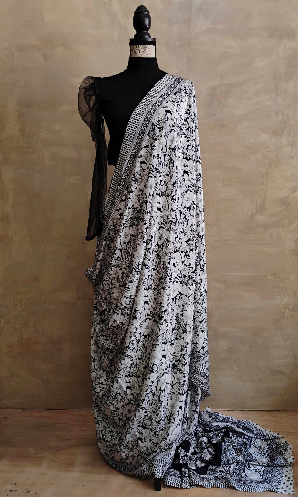 a09 Olden Print Sari I Screen Printed Premium Satin Crepe | Ready To Ship