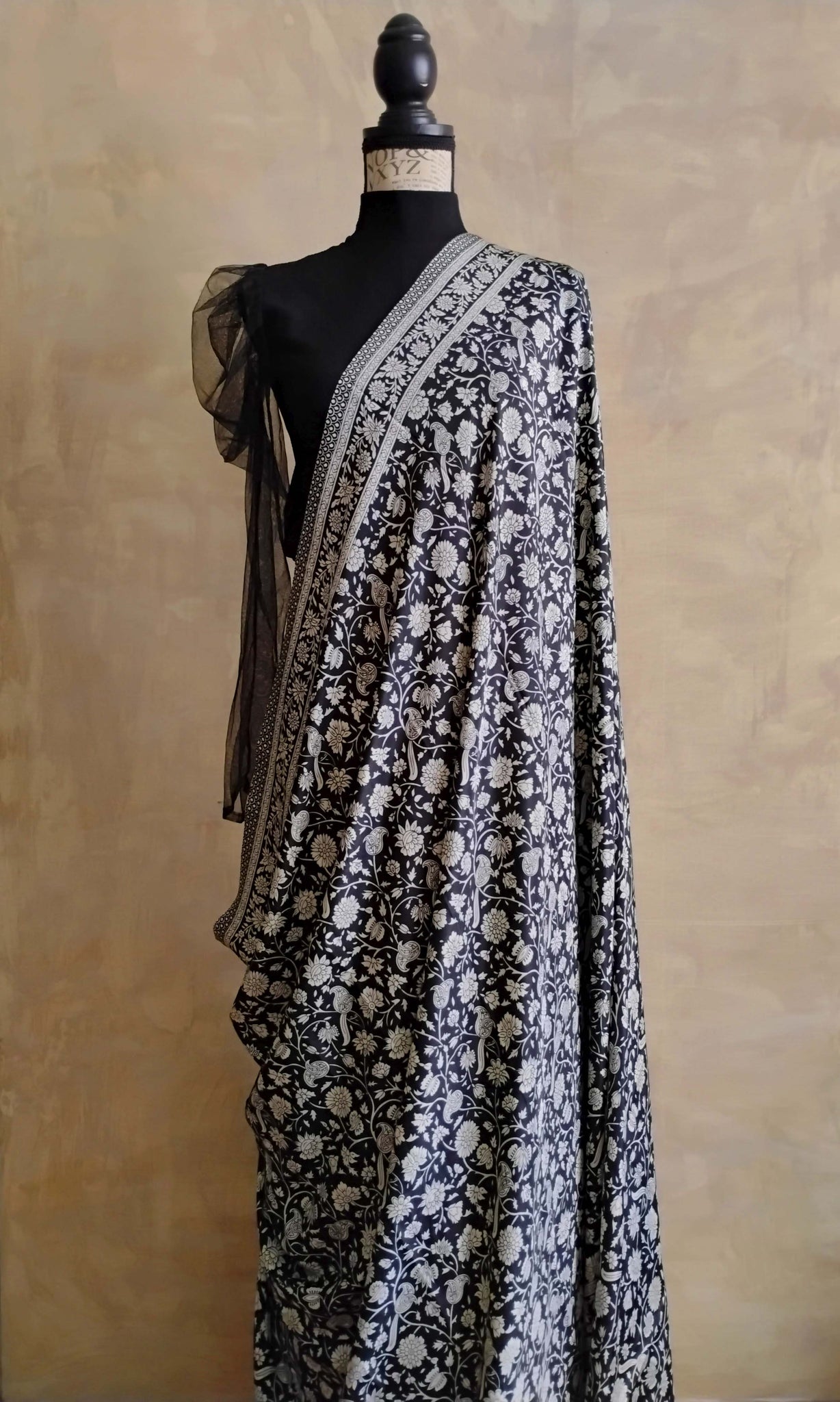 a12 Olden Print Sari I Screen Printed Premium Satin Crepe | Ready To Ship