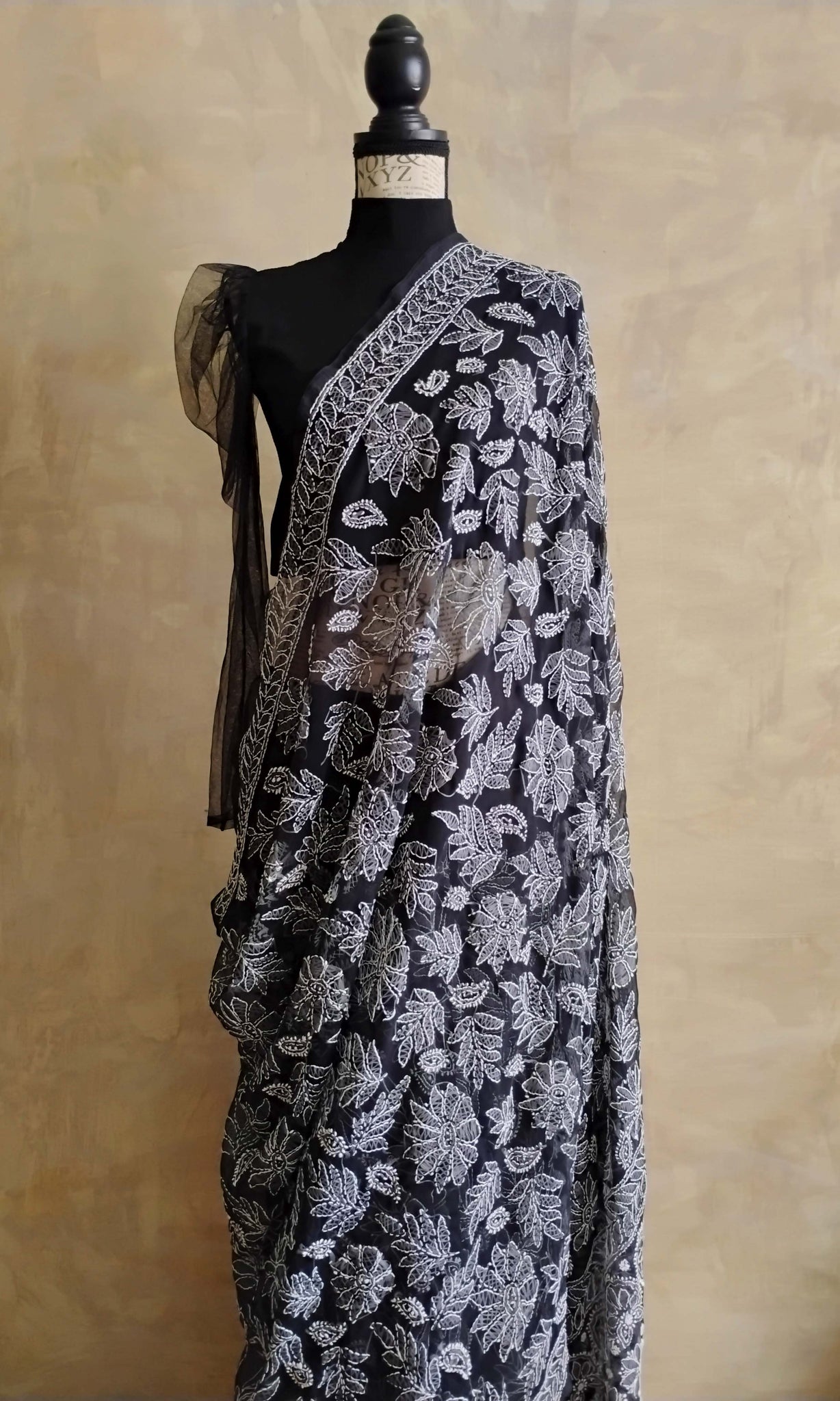 a05 Berjees Sari I Chikankari Hand Embroidered Premium Soft Chiffon | Ready To Ship