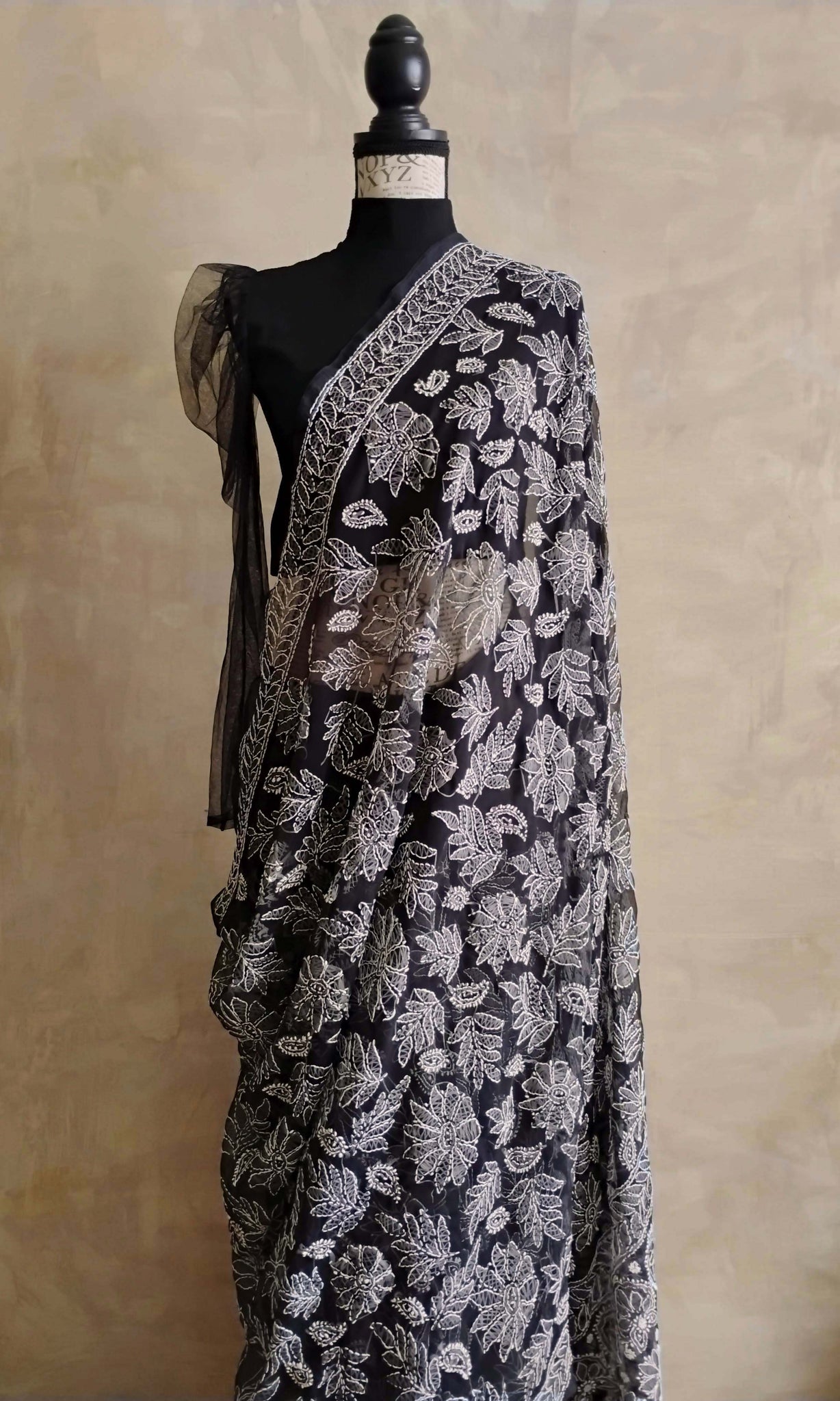 a63 Birjees Sari I Chikankari Hand Embroidered Premium Soft Chiffon | Ready To Ship