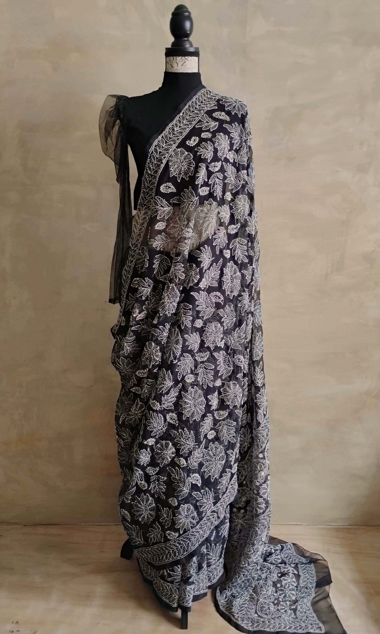 a63 Birjees Sari I Chikankari Hand Embroidered Premium Soft Chiffon | Ready To Ship