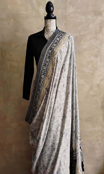 a41c Olden Print Sari I Screen Printed Premium Satin Crepe | Ready To Ship