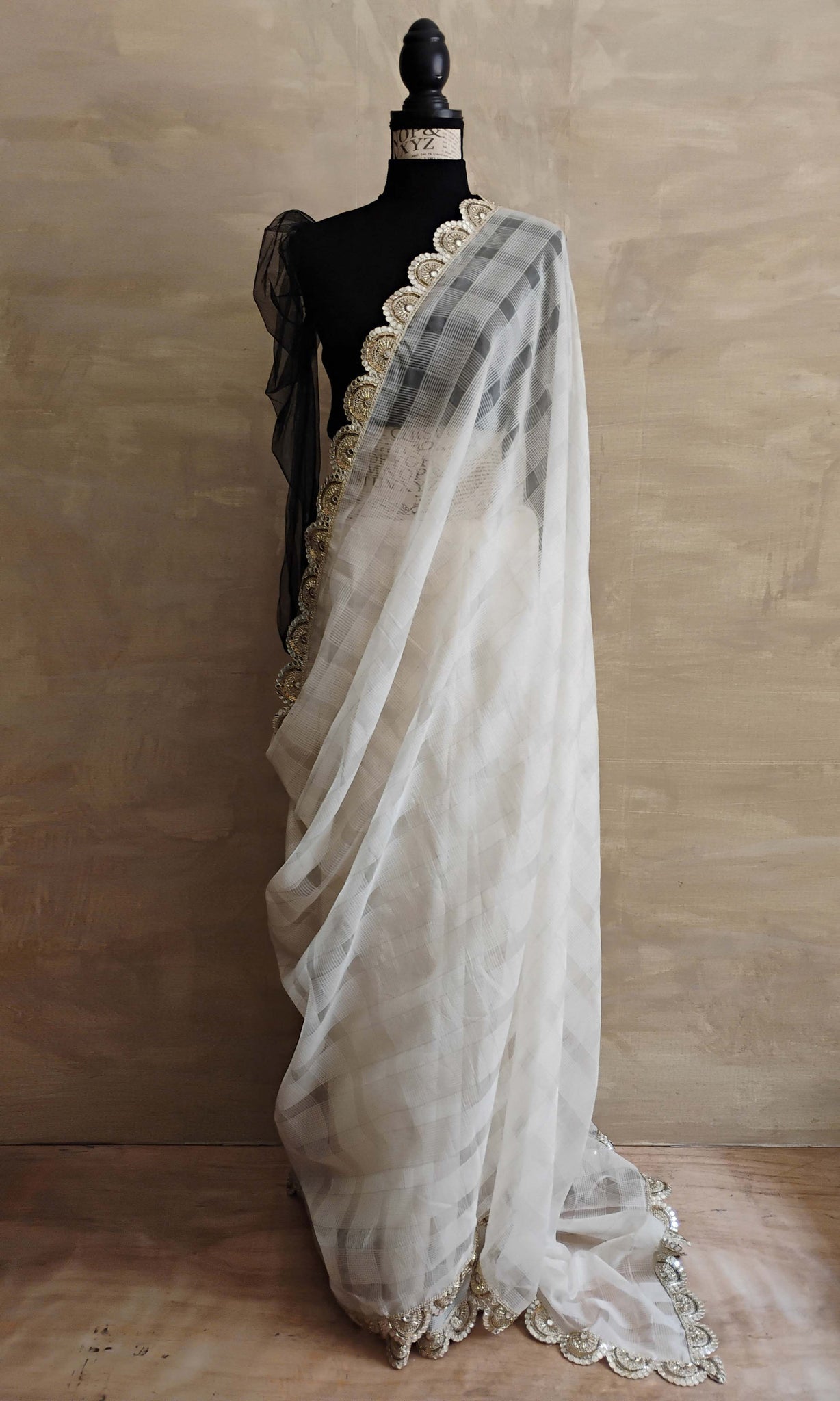a23 Solange Sari | Soft Silk-By-Cotton Weave With Gota Patti Detailing | Ready To Ship