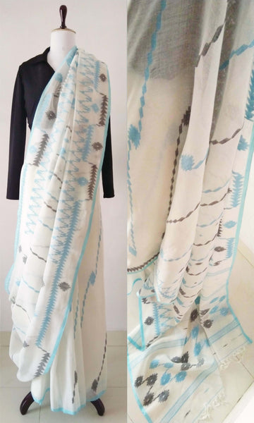 g32 Old Weave Jamdani Sari I Hand Woven Soft Cotton Mulmul