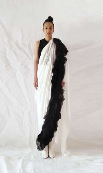 e12 Overcast Volume Sari | Soft Tulle On Fine Count Soft Cotton | Ready To Ship