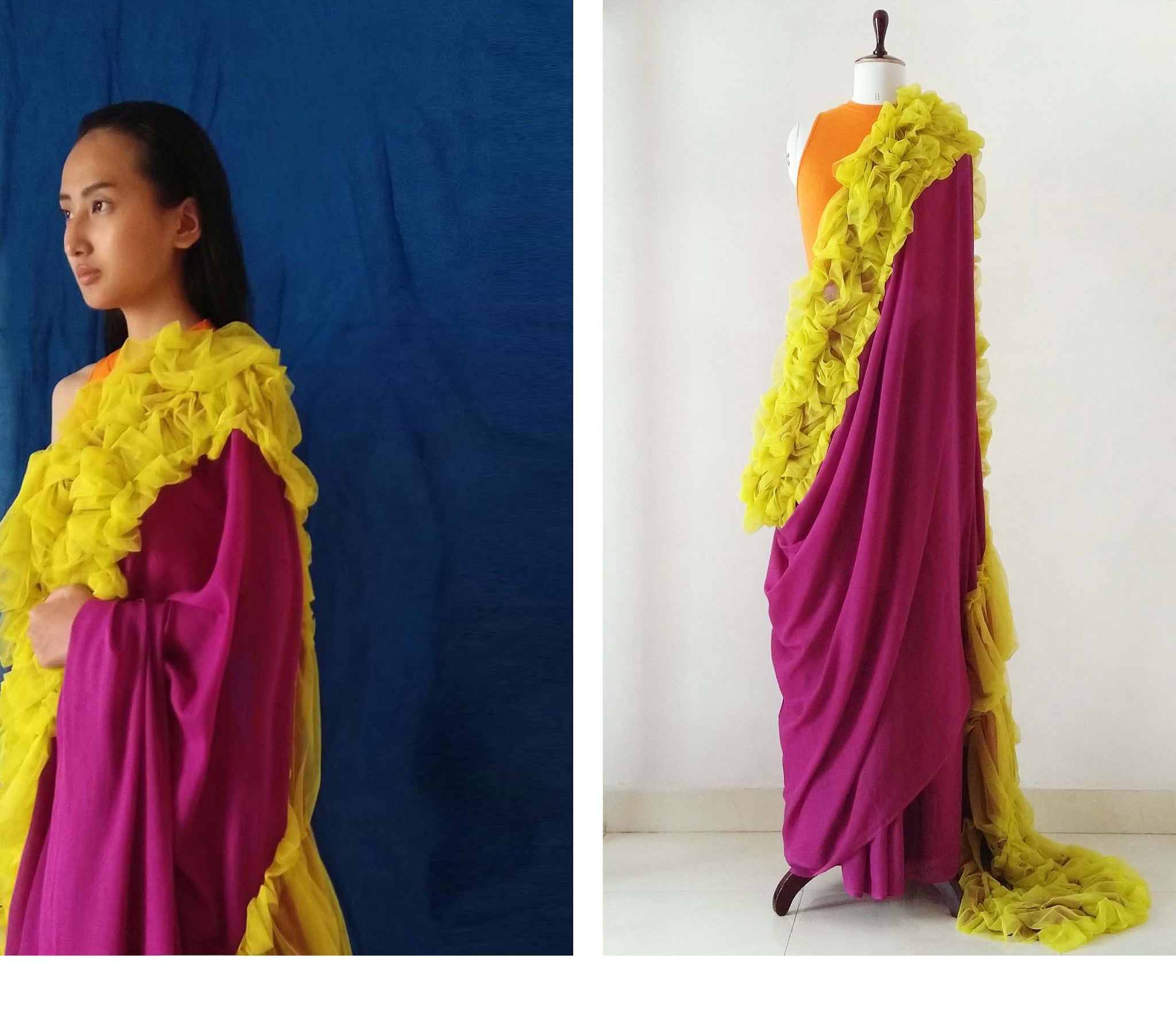 e78 Puckered Sari | Tulle On Soft Cotton