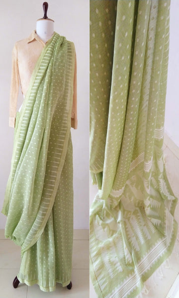 g37 Old Weave Jamdani Sari I Hand Woven Soft Cotton Mulmul