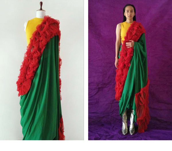 e80 Puckered Sari | Tulle On Soft Cotton