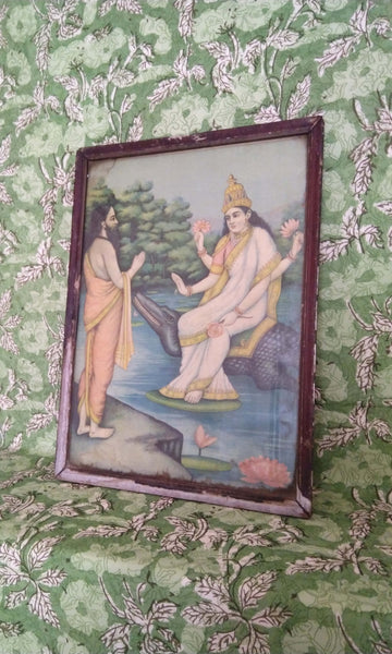 y44 Relic Deity Picture Retained In Weathered Frame