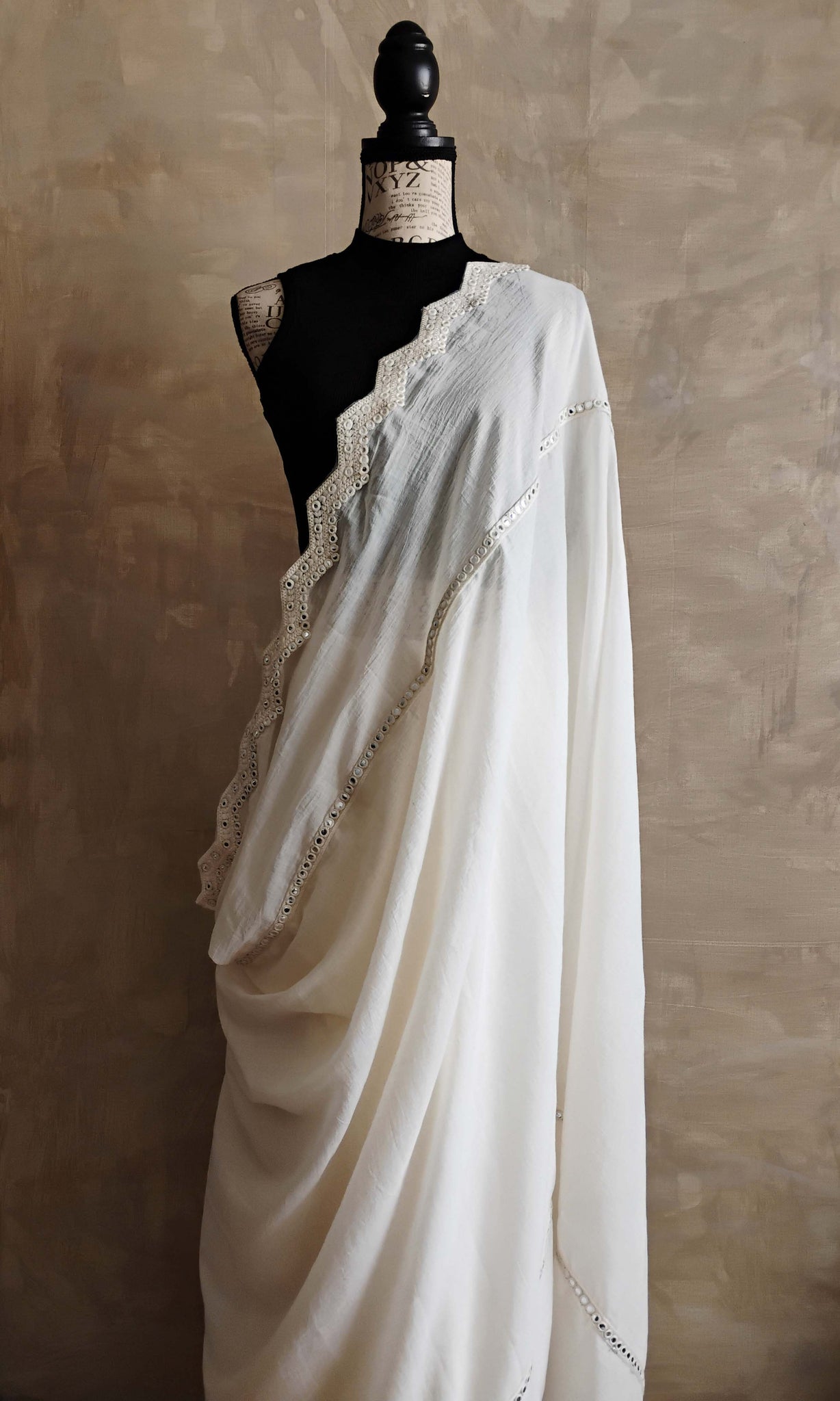 a12 Kora Sari | Unbleached Cotton Muslin | Extra Softened | Gota Patti Detailing | Ready To Ship