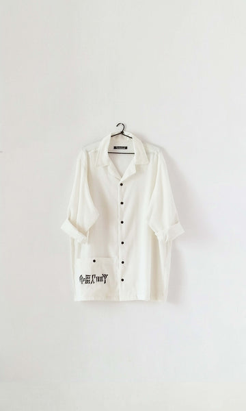 f10 Slouch Shirt With Cuban Collar | Kond Trail Motif | Hand Block Printed Cotton | For Women & Men | Sizes : Small, Medium & Large | Click To Find Size Chart | Ready To Ship