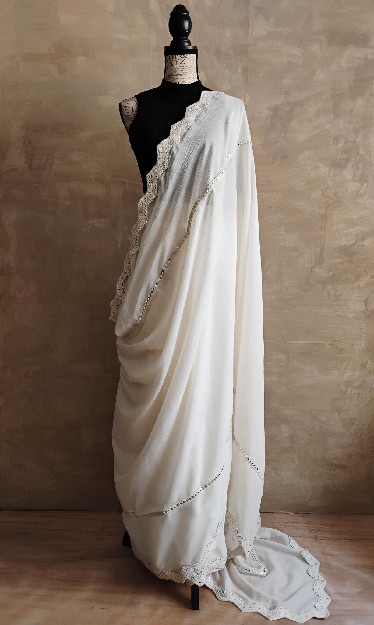 a12 Kora Sari | Unbleached Cotton Muslin | Extra Softened | Gota Patti Detailing | Ready To Ship