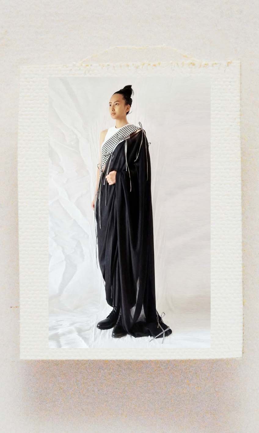 e10  Dialogue Deconstructed & Riveted Border Sari | Fine Count Soft Cotton | Ready To Ship