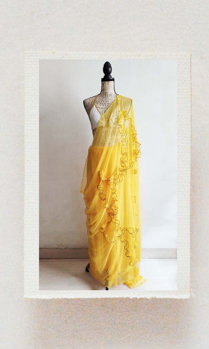 e89 Espoir Deconstructed Tulle Sari | Hand Textured Soft Tulle | Ready To Ship | Available
