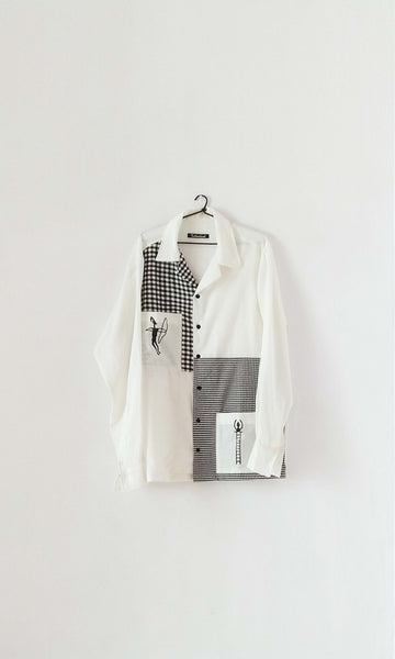 f17 Slouch Shirt With Cuban Collar | Tepe Musiyan Trail Motif | Hand Block Printed Cotton | For Women & Men | Sizes : Small, Medium & Large | Click To Find Size Chart | Ready To Ship