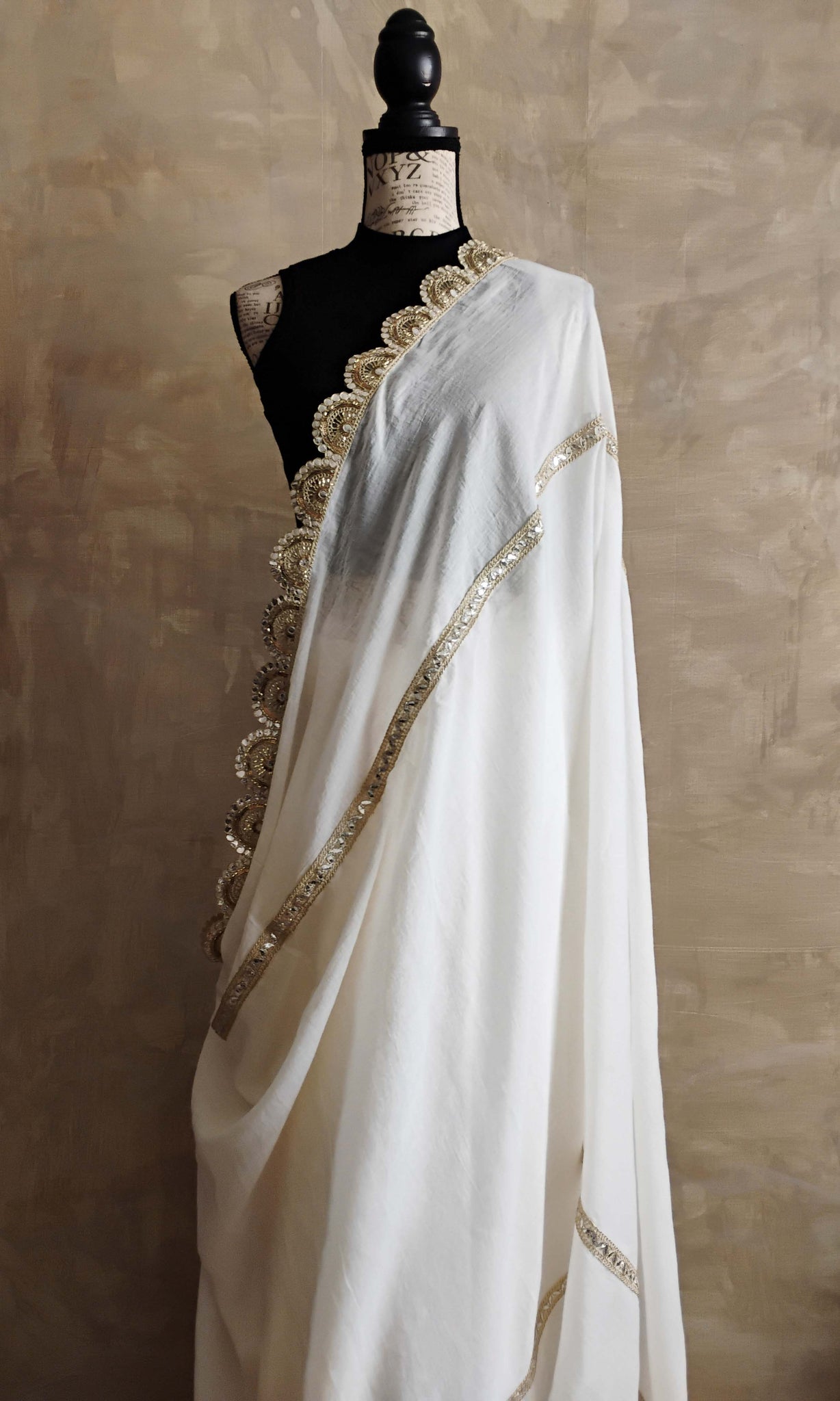a20 Kora Sari | Unbleached Cotton Muslin | Extra Softened | Gota Patti Detailing | Ready To Ship Ready To Ship