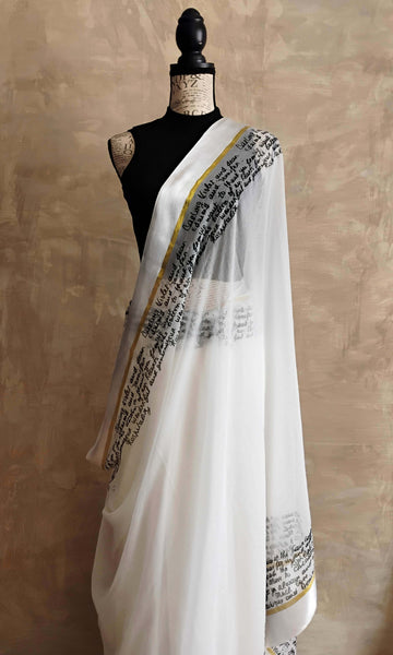 a44 Lapierre's Letter Sari I Screen Printed Soft Chiffon With Satin Border | Ready To Ship