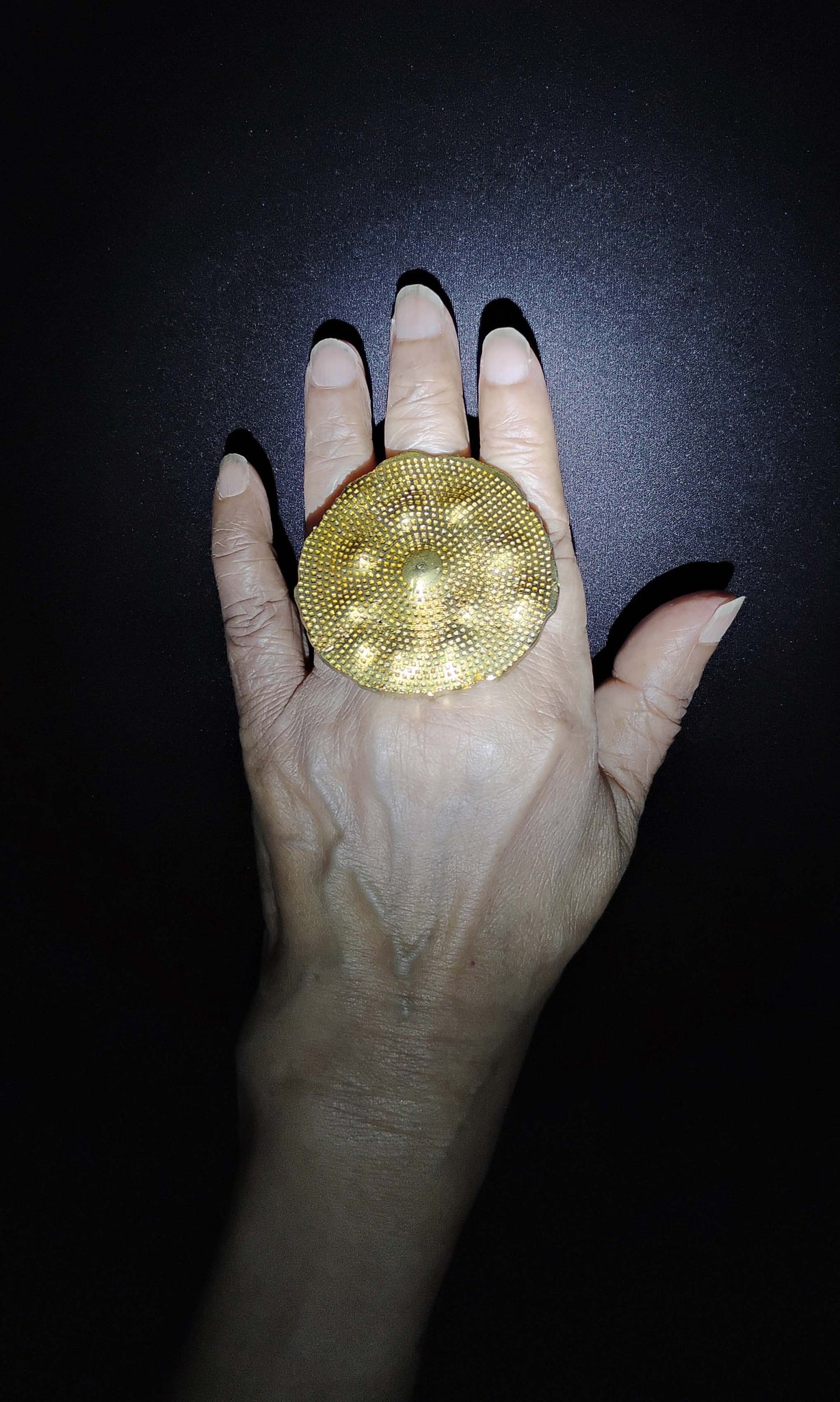 b51 Nummulite Paleon Ring | Alloy Of Brass, Copper & Silver | Non-Tarnishing | Adjustable Free Size | Ready To Ship