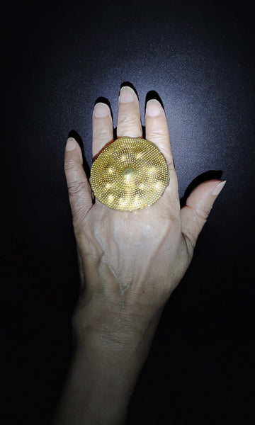 b51 Nummulite Paleon Ring | Alloy Of Brass, Copper & Silver | Non-Tarnishing | Adjustable Free Size | Ready To Ship