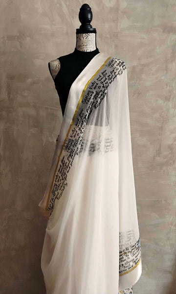 a37 Lapierre's Letter Sari I Screen Printed Soft Chiffon With Satin Border | Ready To Ship