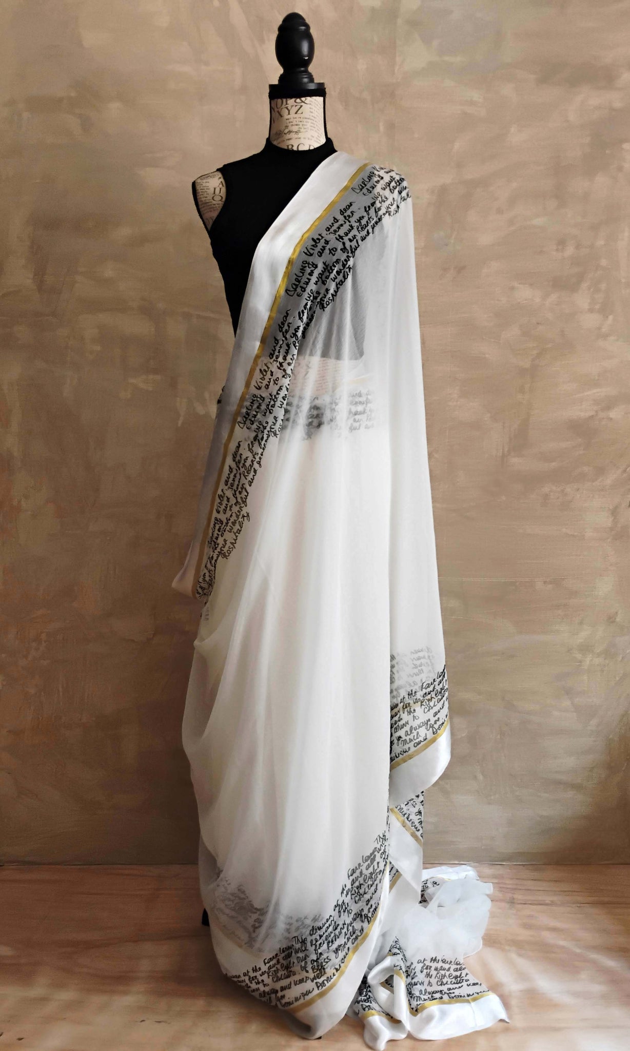 a18 Lapierre's Letter Sari I Screen Printed Soft Chiffon With Satin Border | Ready To Ship