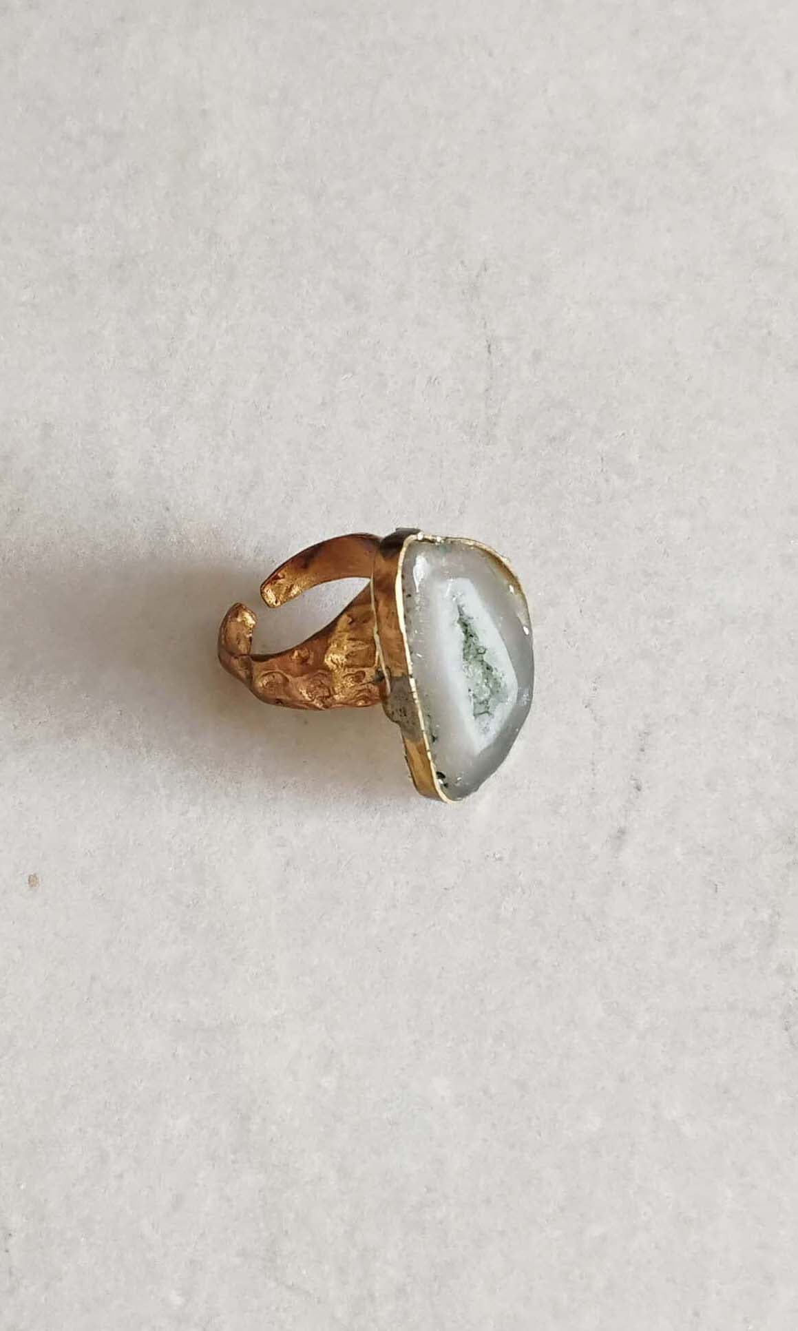 b31 Virtu Ring | Druzy Crystal, Alloy Of Brass, Copper & Silver | Non-Tarnishing | Adjustable Free Size | Ready To Ship