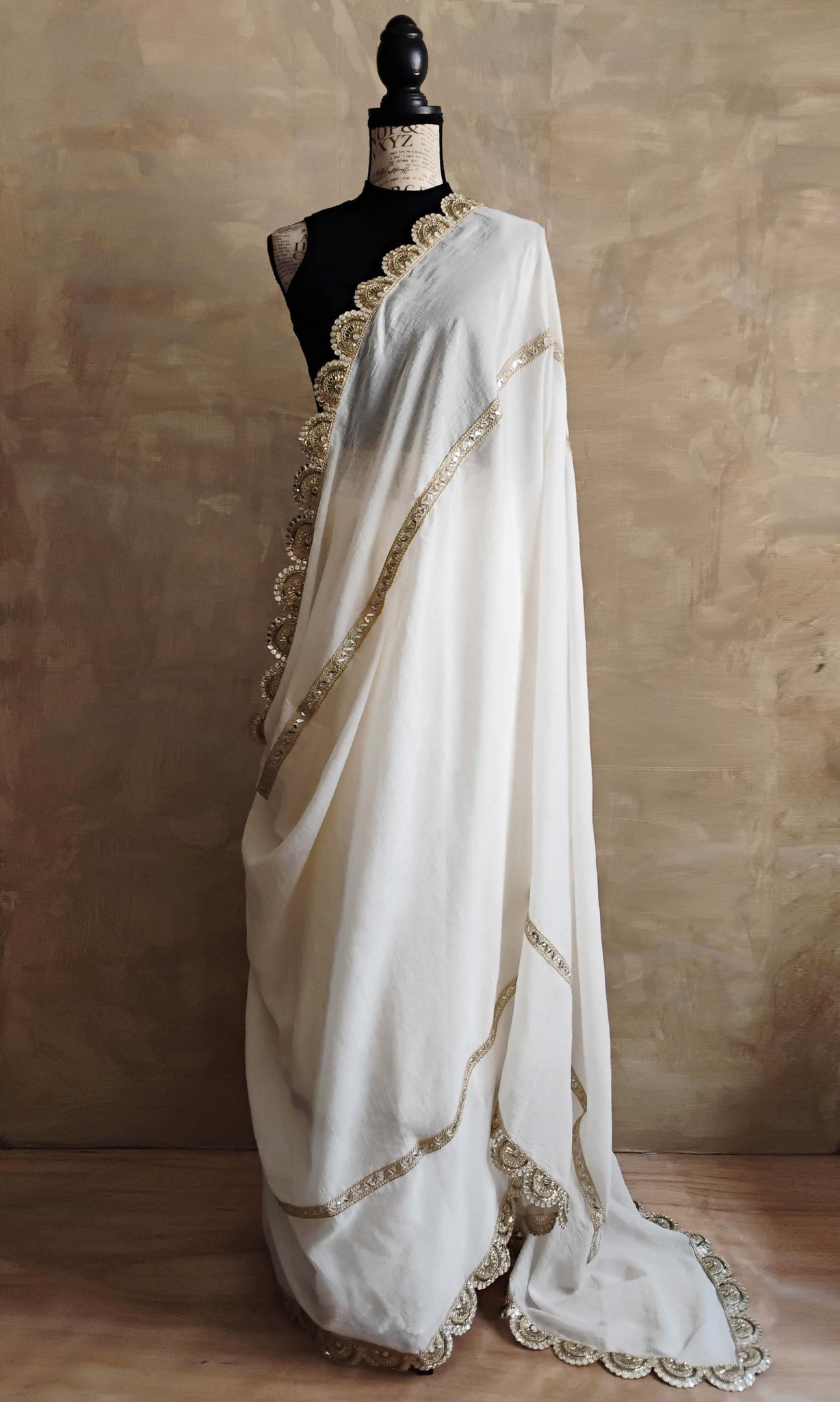 a20 Kora Sari | Unbleached Cotton Muslin | Extra Softened | Gota Patti Detailing | Ready To Ship Ready To Ship