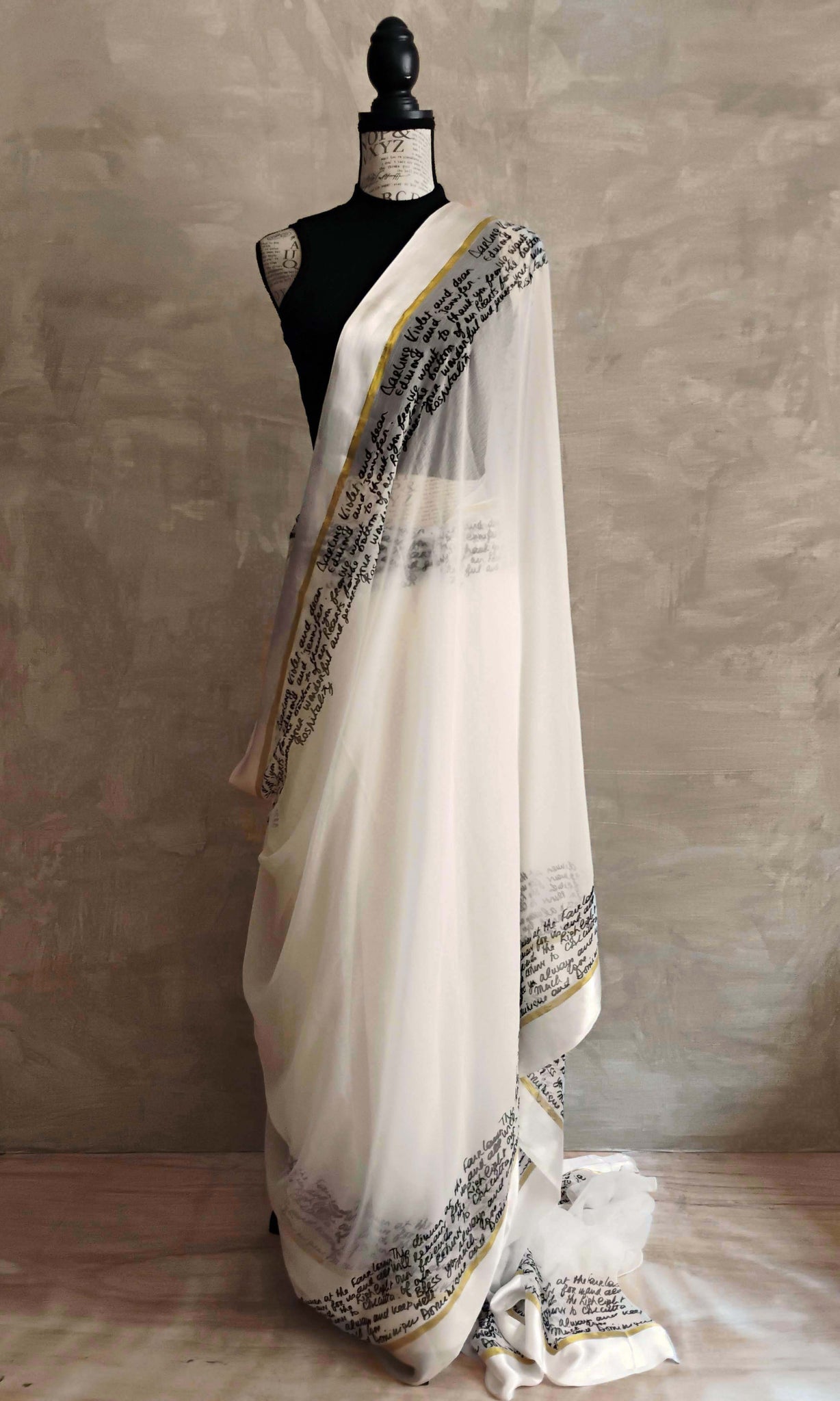 a37 Lapierre's Letter Sari I Screen Printed Soft Chiffon With Satin Border | Ready To Ship