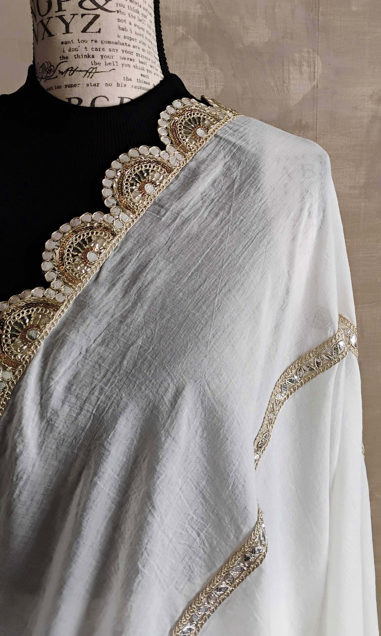 a20 Kora Sari | Unbleached Cotton Muslin | Extra Softened | Gota Patti Detailing | Ready To Ship Ready To Ship