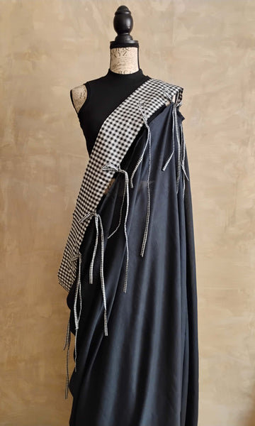 a70 Dialogue Deconstructed & Riveted Border Sari | Fine Count Soft Cotton | Ready To Ship