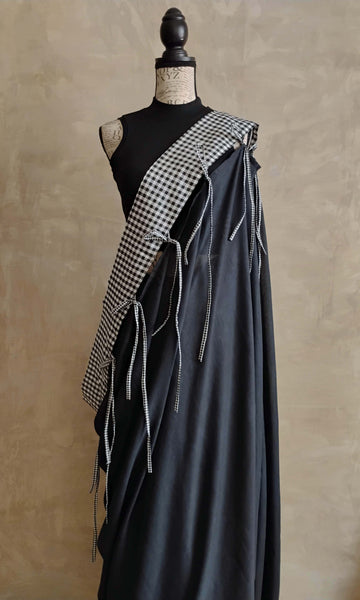 a88 Dialogue Deconstructed & Riveted Border Sari | Fine Count Soft Cotton | Ready To Ship